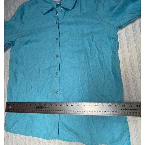 Feel Good Store Top Womens Button Down 3/4 Sleeve Linen Shirt Medium Blue New - Picture 7 of 8